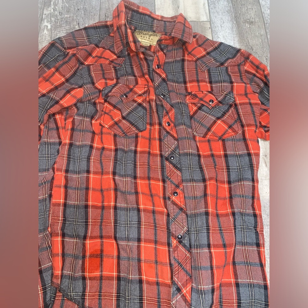 Wrangler Retro Mens Red Plaid Pearl Black Snap Shirt Long Sleeve SZ L MVR458A - Picture 2 of 14
